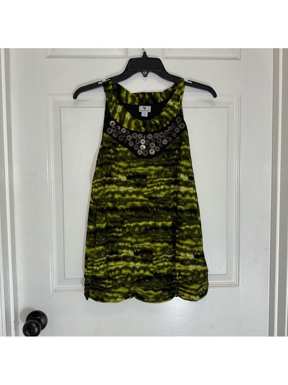 Worthington Yellow and Black Graphic Embellished Tank Top